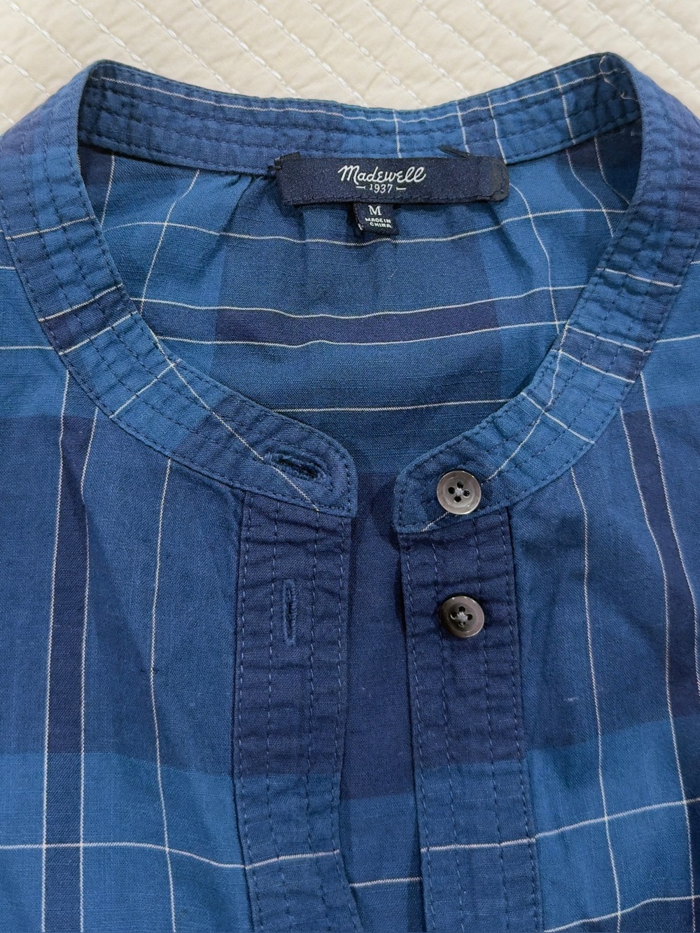 Madewell Blue Plaid Cotton Popover Tunic Top M